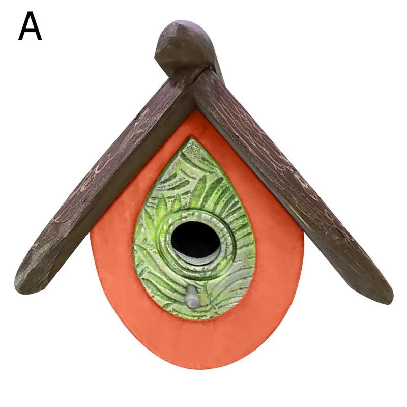 Casa de madera colgante para pájaros, decoración tallada pintada a mano, accesorio para pajarera, Patio al aire libre, Ga R4n2: A
