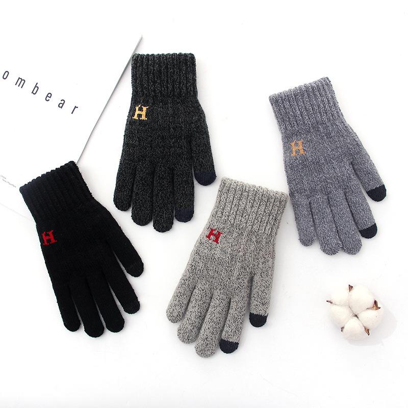 Guantes invierno guantes de pantalla táctil engrosada lana guantes lana tejidos de teléfono móvil juegos de aprendizaje en guantes de los hombres