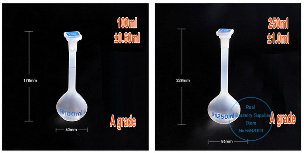 25ml to 1000ml Lab Long Neck Clear White Plastic Volumetric Liquid Measuring Flask shake bottle High temperature resistant