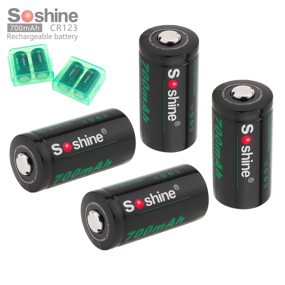 4 Stks/partij Soshine RCR123 16340 700 Mah Li-Ion Oplaadbare Batterij Met 2 X Batterij Storage Box Case Voor Zaklamp Koplamp