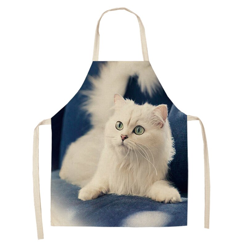 Keukenschort voor vrouwen, schattige cartoon kat bedrukt, mouwloze katoenen linnen schorten voor koken, schoonmaakgereedschap 53*65cm: G