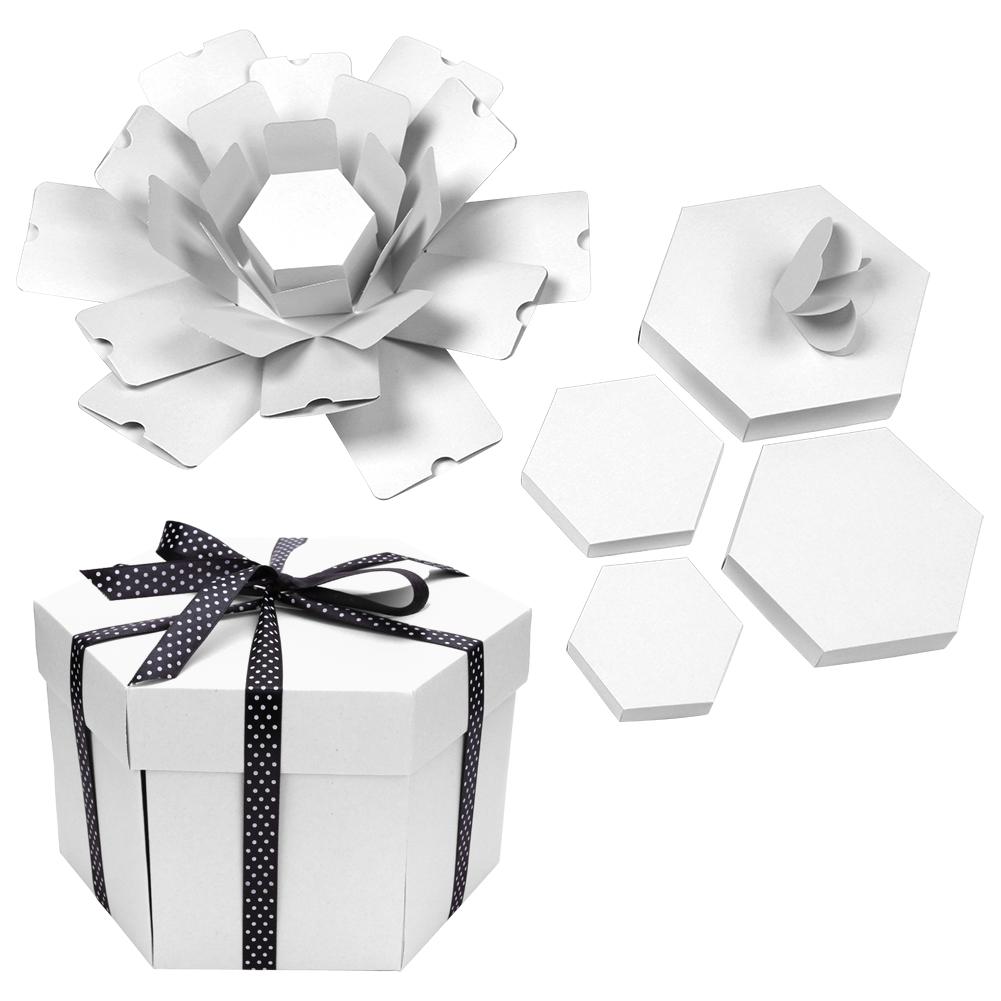 DIY Photo Album Box Hexagonal Folding Scrapbooking Photo Albums Memory Box for Birthday Valentine's Day Wedding: White
