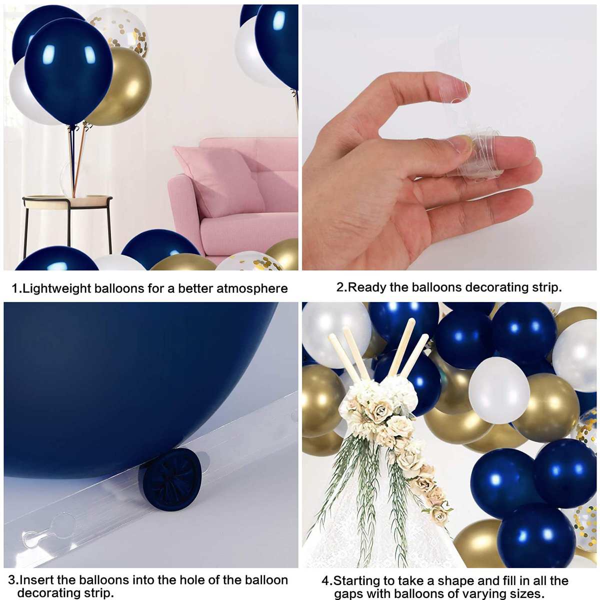 61Pcs Navy Theme Party Balloon Pack Arch Latex Balloon with Gold Confetti Set for Kids Baby Shower Birthday Party Decoration