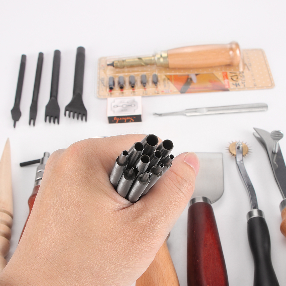 31 Pcs DIY Leather Craft Tool Set Beginner Leather Work Kit Sewing Carving Stiching Punch Trenching Cutting Knife