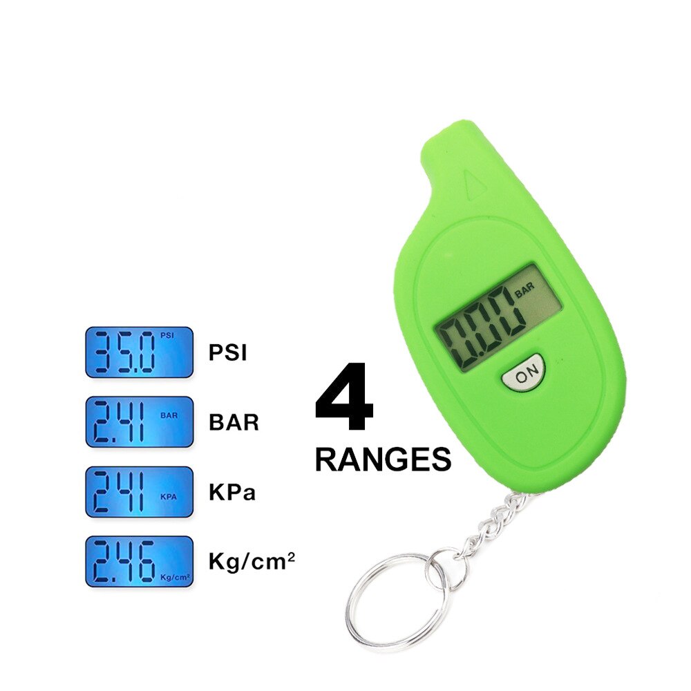Medidor de pressão dos pneus de alta precisão digital pneu calibre de pressão rodas pneus monitor de pressão dos pneus sistemas novo mini chave anel: Green