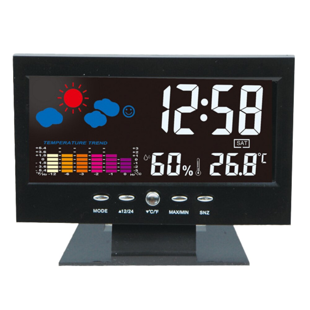 Voice Control Thermometer Hygrometer Calendar Weather Station Desk Alarm Clock Indoor Digital Temperature Humidity Gadget
