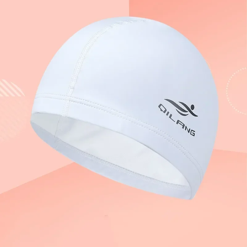 Swimming Caps Women Men Universal Long Hair Ear Protection Swim Caps PU Waterproof Letter Printed Swimming Cap Pool Accessories: WHITE
