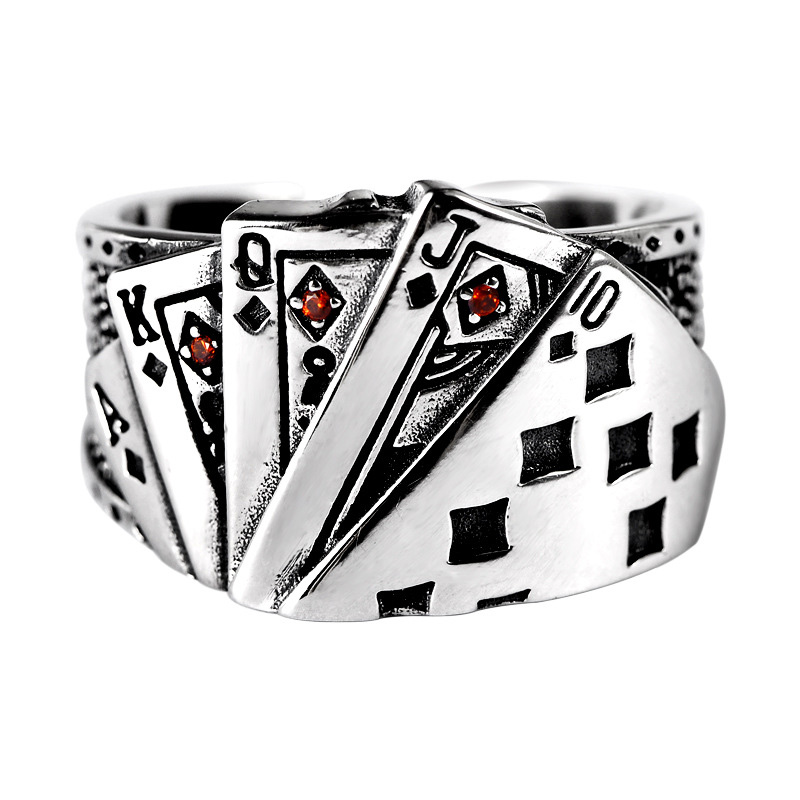 KOFSAC modisch Kreative Karte EINE K Q J Ring Für Männer Schmuck Jahrgang Öffnen Größe 925 Sterling Silber Ring Junge Party Zubehör: Ursprünglich Titel