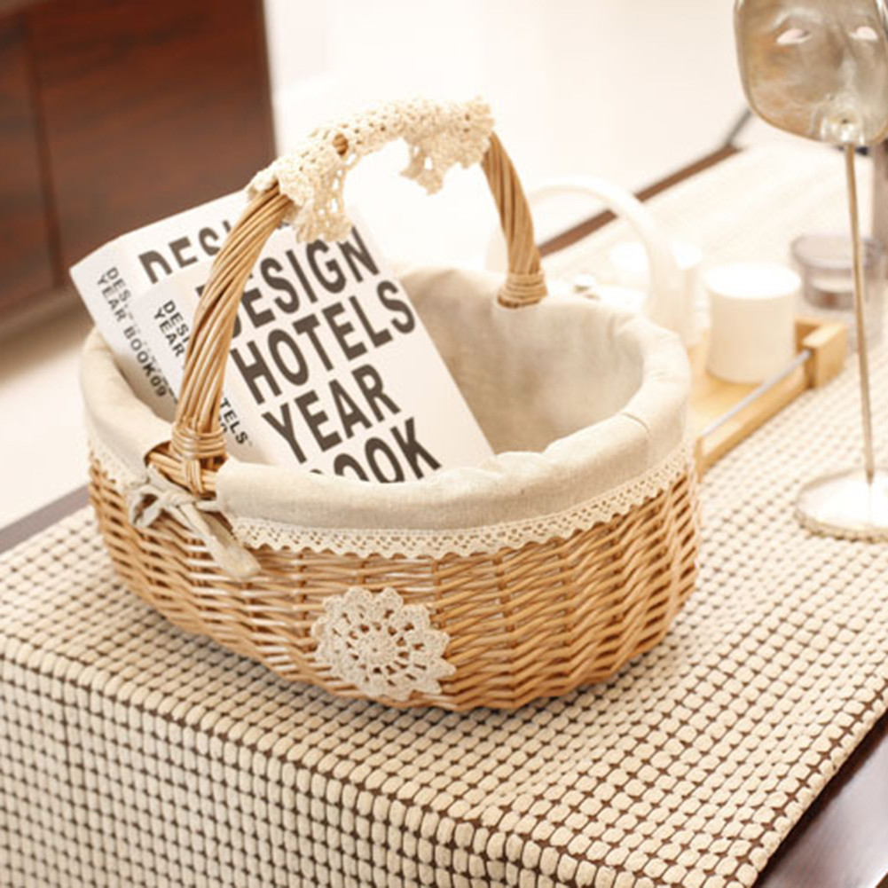 Handgemachte Weide Rattan Korb Mit Tuch Futter Kasten Camping Picknick Korb Obst Lagerung fallen Heimat Dekor Blume Korb