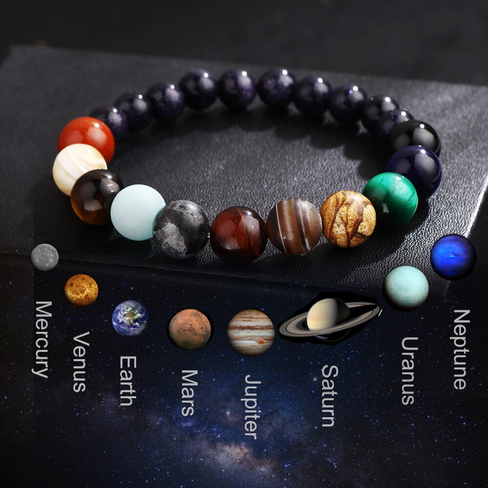 8mm Natural Stone Beaded Bracelets Men Black Ethinc Meditation Galaxy Bracelet Women Mars Venus Jewelry Bracelet Homme