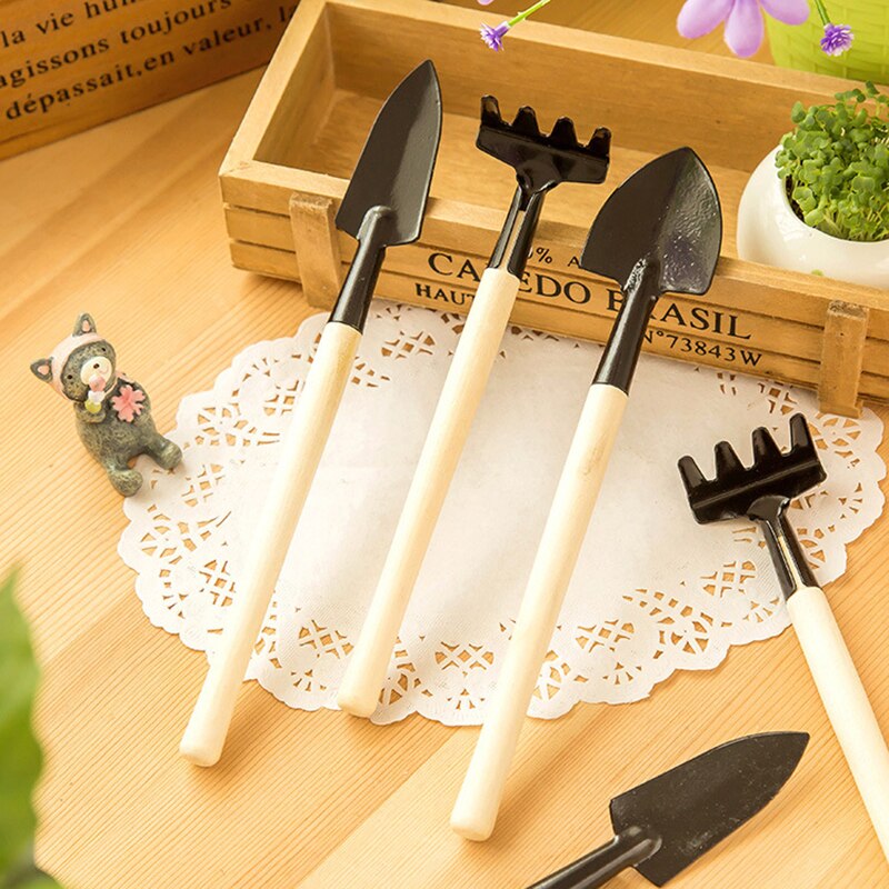 3pcs Mini Spade Metal Head Shovel Harrow Set Gardening Tools Potted Plants Maintenance Suit With Wooden Handle Garden Tool