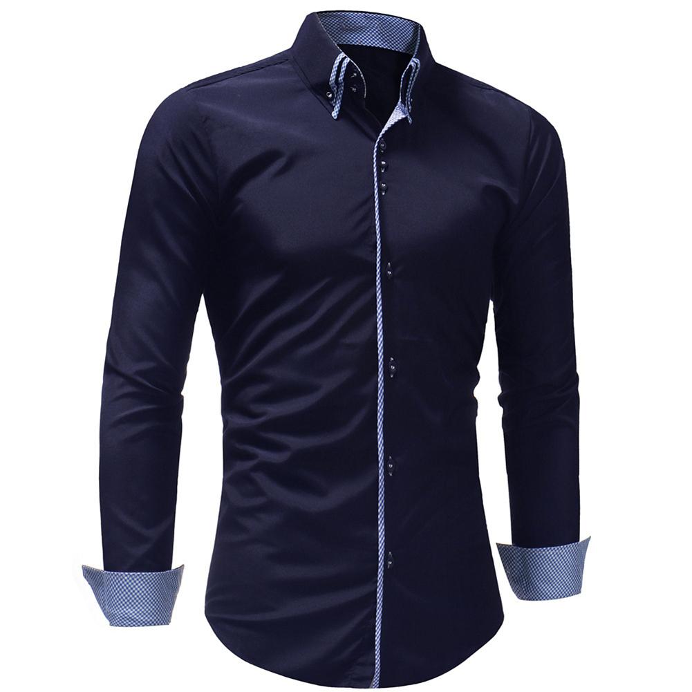 Mannen Met Lange Mouwen Revers Shirt Contrast Plaid Business Casual Kantoor Knop Vest Top