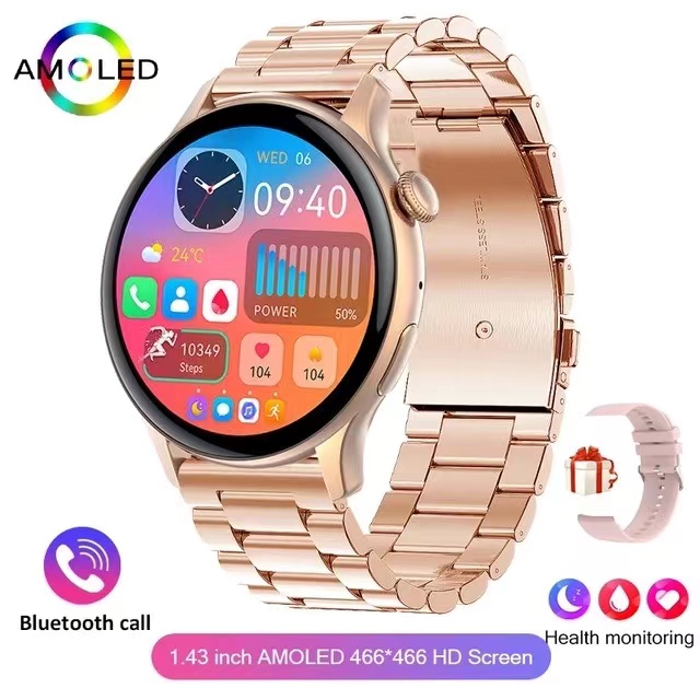2024 True AMOLED sprytny zegarek damski ekran zawsze pokazać czas 466*466 HD zdrowie naganiacz zwierza głos powołanie Smartwatch kobiety dla Xiaomi: Pomarańczowy
