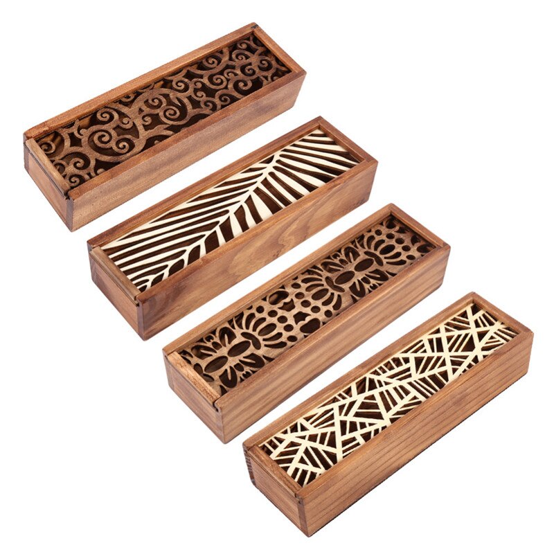 Wooden Hollow Office Desk Storage Box For Pencil Case Jewelry Stationery Storage Box Cosmetic Organizer Desk Accessories