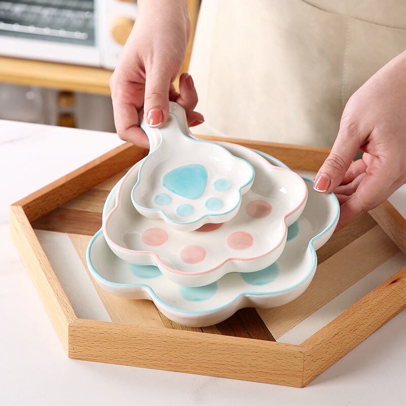 Cat's Claw Plate Handle Cute Hand-Painted Ceramic Baking Dessert Plate Creativity Salad Dish Home Kitchen Restaurant Tableware