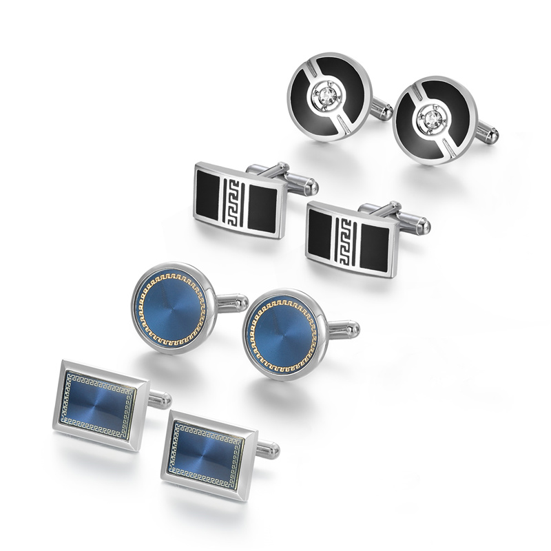 Juego de 4 pares de gemelos para hombre, recuerdos de boda, para padrinos de boda, camisa para hombre, gemelos con caja, joyería de lujo, pinzas para corbata: Color dorado