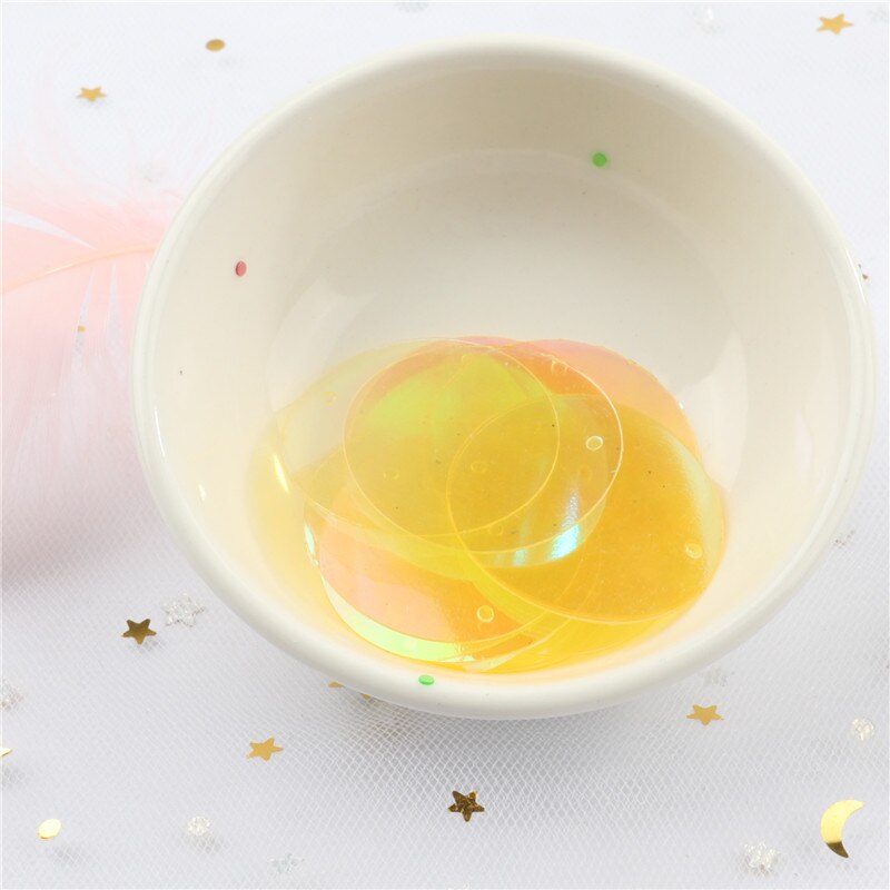 Transparent Sequin 60pcs 25mm Large Round Sequins PVC Loose Sequins Paillettes Sewing Craft For Wedding Decoration 1 Side Hole: Transparent Yellow