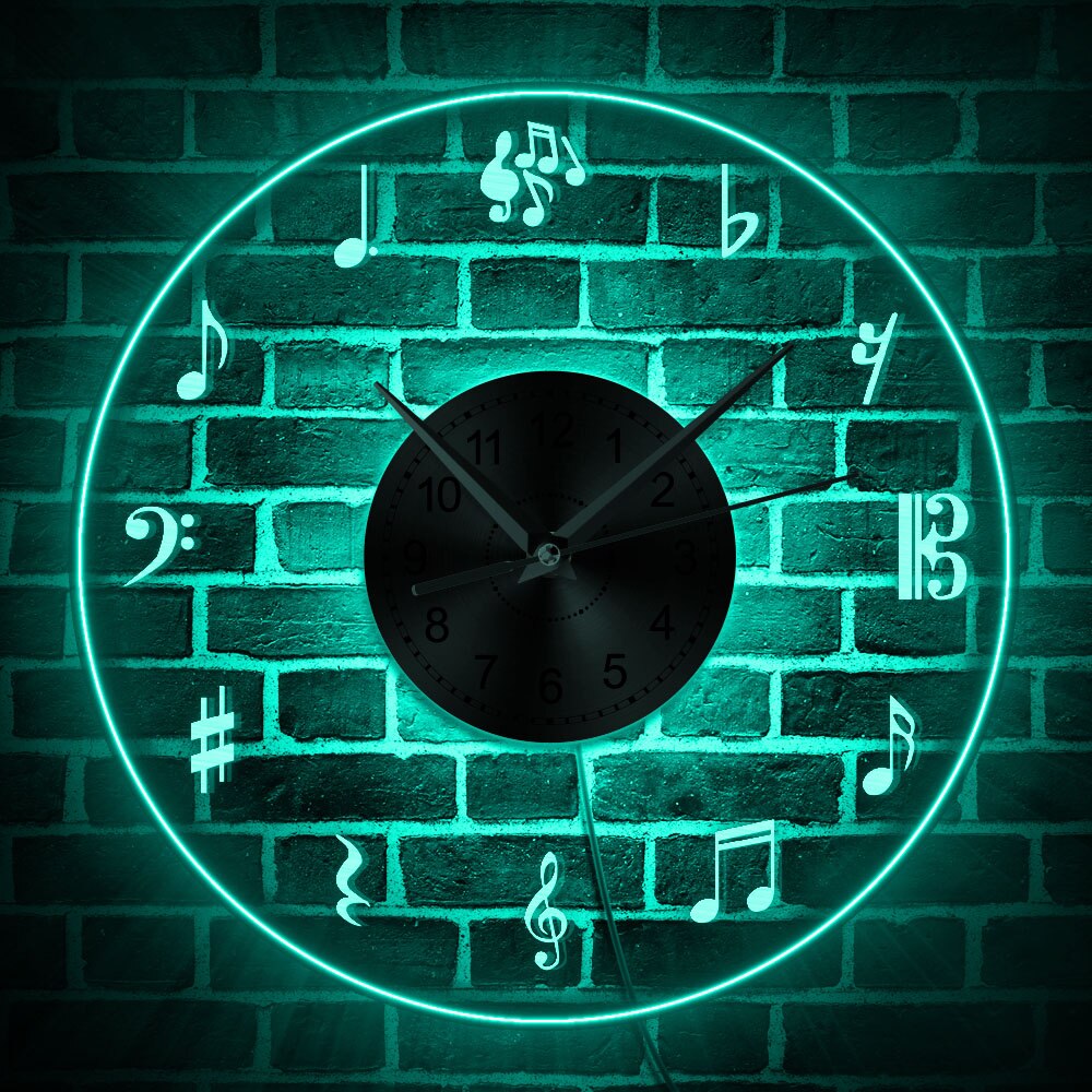 Music Notes Led Wandklok Acryl Maan Klok Wall Art Musical Thema Home Decor Handgemaakte Cadeau Voor Muzikant Muziek Minnaar horloge