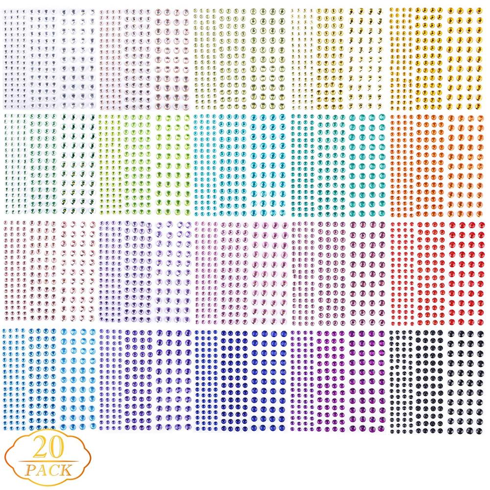 3300 Stuks Zelfklevende Kleurrijke Strass Stickers-Diverse 20 Kleuren 3 Maten-Ideaal Voor Diy, Gezicht, ambachten Embellishments