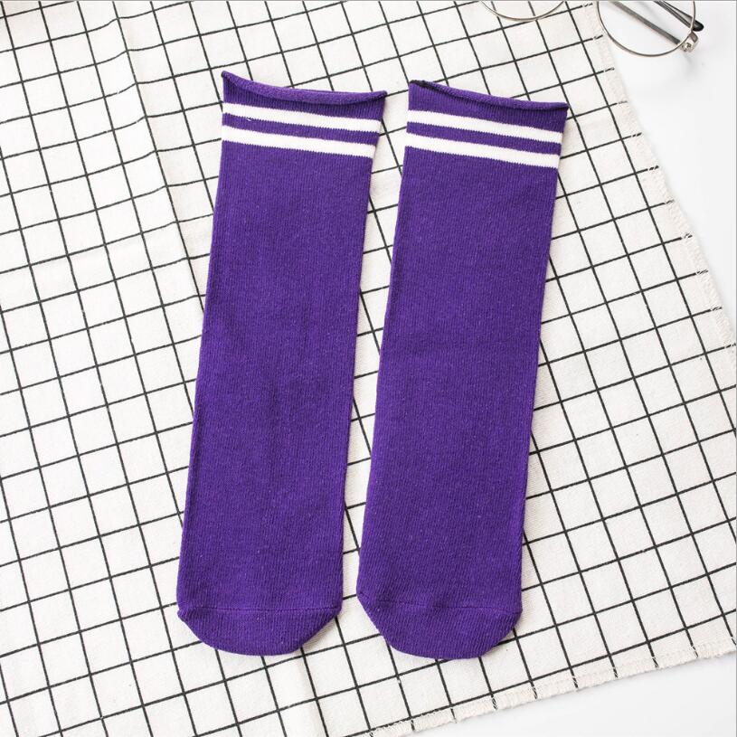 Meias longas listradas para crianças, meninos e meninas, esportivas, futebol, acima do joelho: Purple Socks