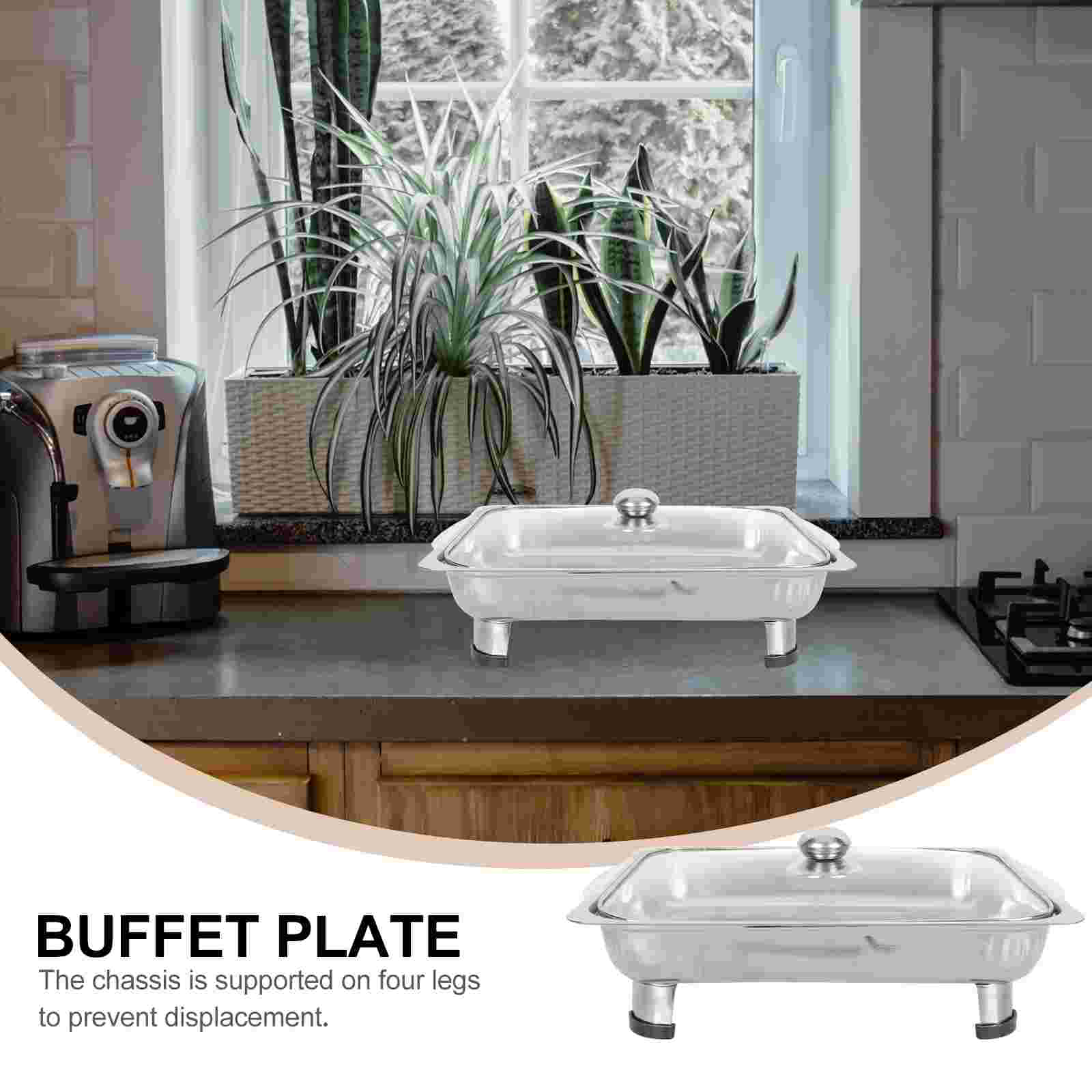 Covered Buffet Tray Stainless Steel Buffet Serving Tray Rectangular Canteen Tray Large Capacity Tray