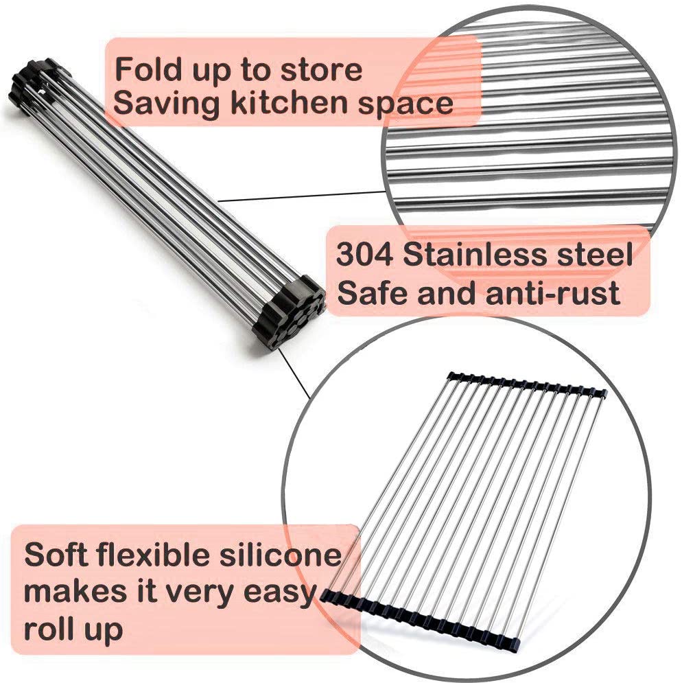 Dish Drying Rack Over The Sink Roll Up Stainless S... – Vicedeal