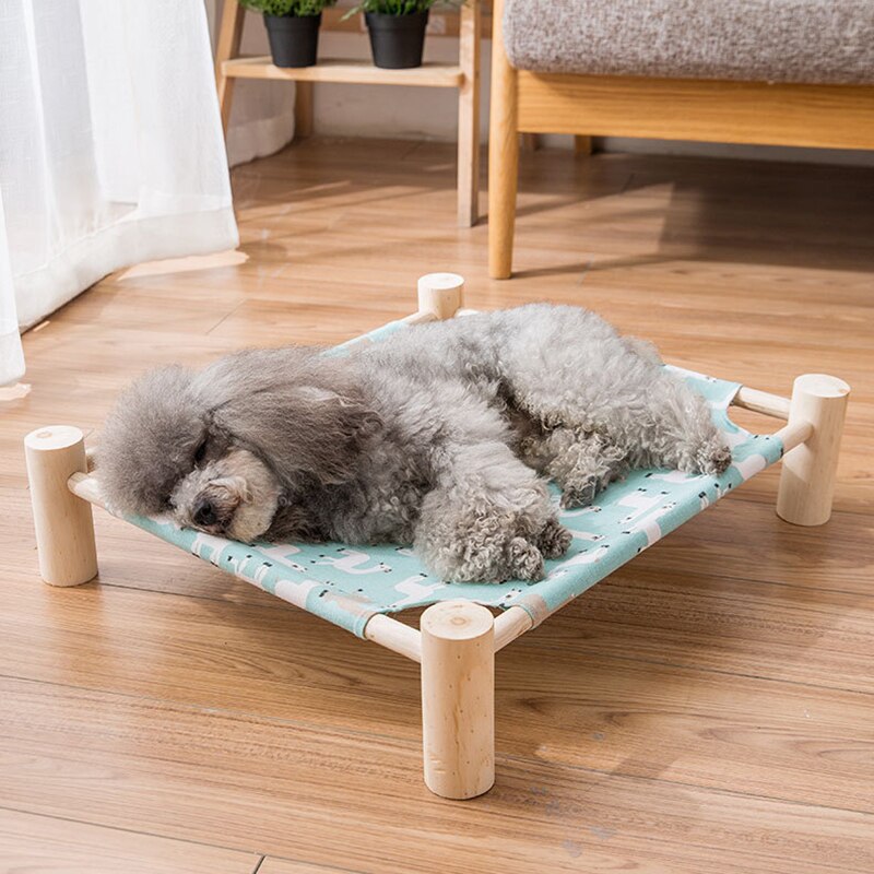 Hamaca de cuatro esquinas de madera maciza para gato, casa de lona, nido para gato, cama extraíble para perro y gato