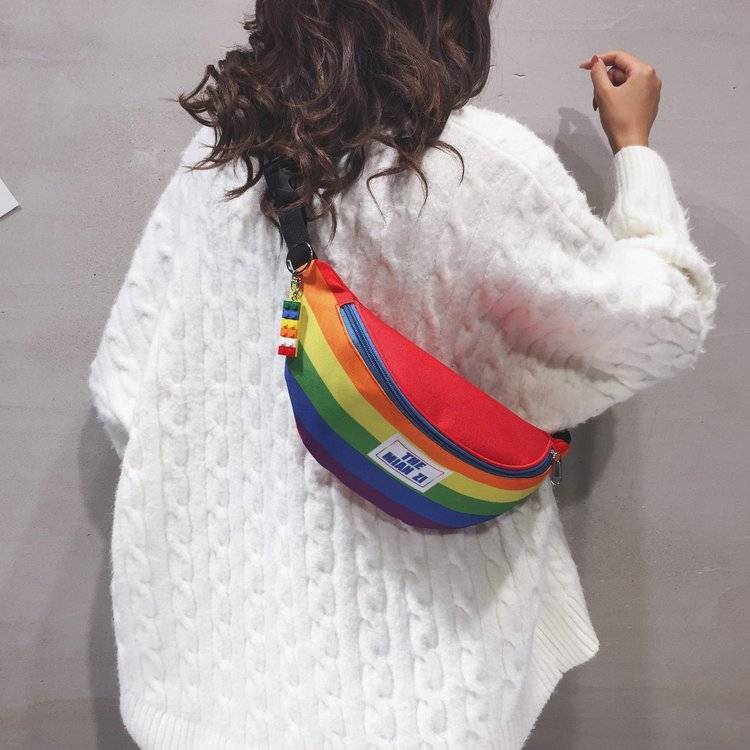 Summer Women Rainbow Street Waist Bags Girl Fanny Crossbody Packs Ladies Panelled Banana Bum Belt BagsTravel Purse