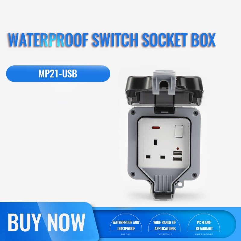 Outdoor Waterproof Switch With USB Power Socket British Single Connection Indicator Bathroom Appliance Adapter