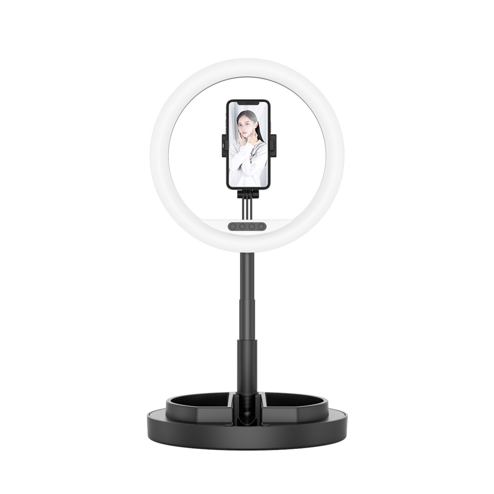 Faltbare led-ringleuchte, tragbar, mit live-unterstützung für mobiltelefone, desktop-ringleuchte, einziehbar, mit ankerfunktion: Schwarz