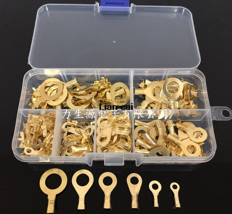 150PCS Ring Lugs Ring Eyes Copper Crimp Cable Connector Non-insulated M3/M4/M5/M6/M8/M10 Assortment Kit with Plastic Box