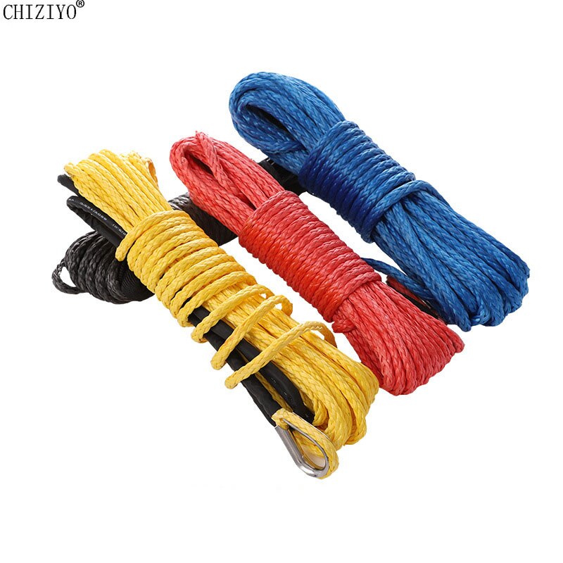15m 5mm/6mm Rescue Tow Rope Towing Winch Cable Rope String Line Synthetic Fiber 5500lbs/7700lbs for ATV UTV Car SUV