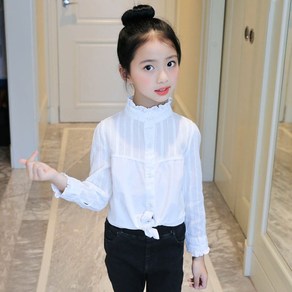 Meisjes witte blouse effen meisjes shirts gestreepte kinderblouse voor meisjes casual stijl kinderkleding meisjes 6 8 10 12 14