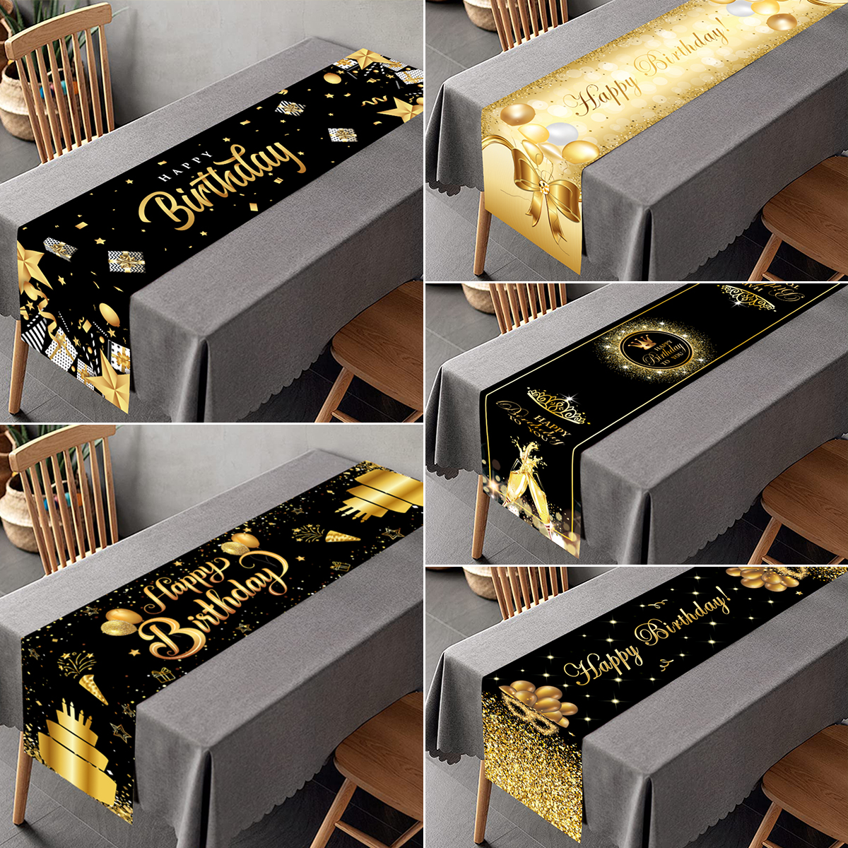 corridore da tavola di compleanno in oro nero 30 50 tovaglia di compleanno decorazione per feste di palloncini per la casa sfondo matrimonio anniversario per adulti