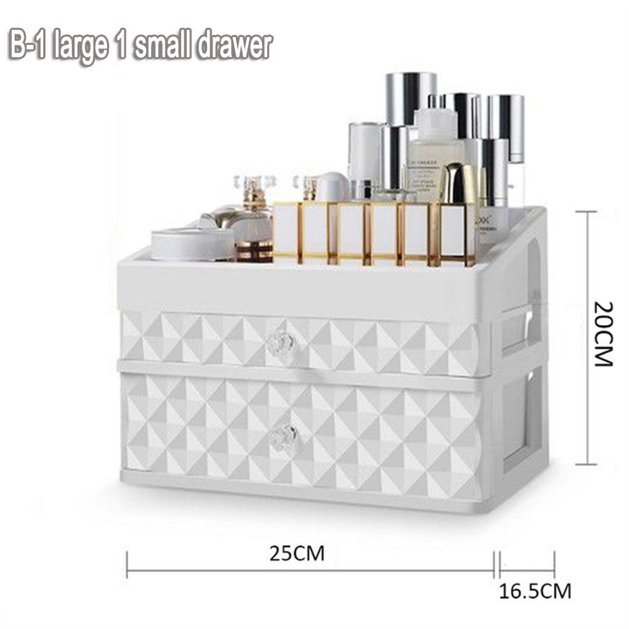 Large Novel Make Up Drawer Organizer Women Makeup Boxes Cosmetics Storage Box Female Jewelry Case Desktop Dresser Tidy Organizer: B-White M