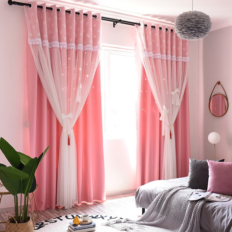 Neue Europäische und Amerikanischen Stil Vorhänge für Wohnzimmer Hohe Schattierung Vorhänge für freundlicher Romantische Prinzessin Zimmer für Mädchen: Rosa / Haken oben
