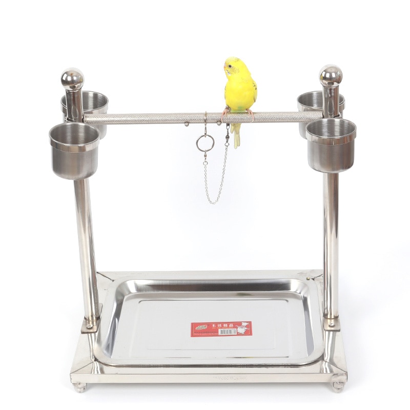 Edelstahl Papagei Spielplatz Vogel Spielen Stand mit 4 Zubringer Tasse Ausbildung Sitzstangen Für VöGel Tiger Conure Nymphensittich HW196