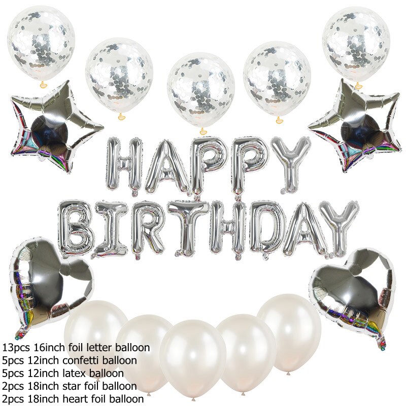 27 teile/satz Glücklich Geburtstag Alphabet Ballon Stern Herz Folien Ballon für Geburtstag Party Luft Bälle Decoartion Baby Dusche Liefert 8