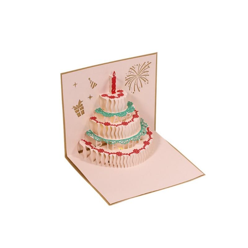 Tarjeta postal de feliz cumpleaños, tarjeta de pastel de cumpleaños, tarjetas de felicitación festivas 3D hechas a mano, de aniversario, postales al por mayor: Golden
