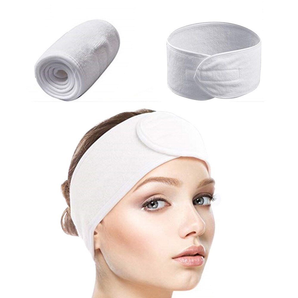 Rejse bærbart selvklæbende spa kvinder pandebånd frotté hoved med hvidt elastisk pandebånd ansigt makeup håndklæde hårbånd 1pc