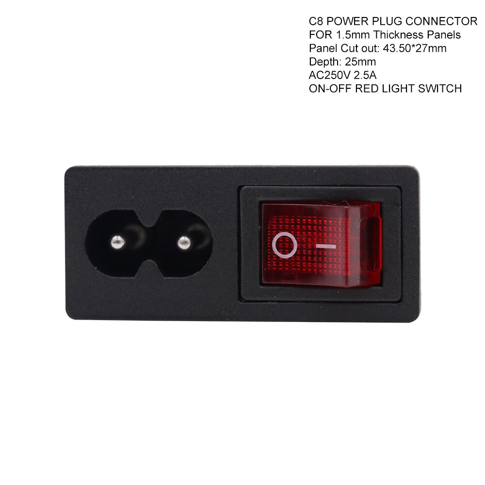 1PC IEC 320 C8 MAINS AC Power Socket Elektrische plug netsnoer inlaat Stopcontact Met ON OFF Rocker schakelaar CCC CE: Model-1