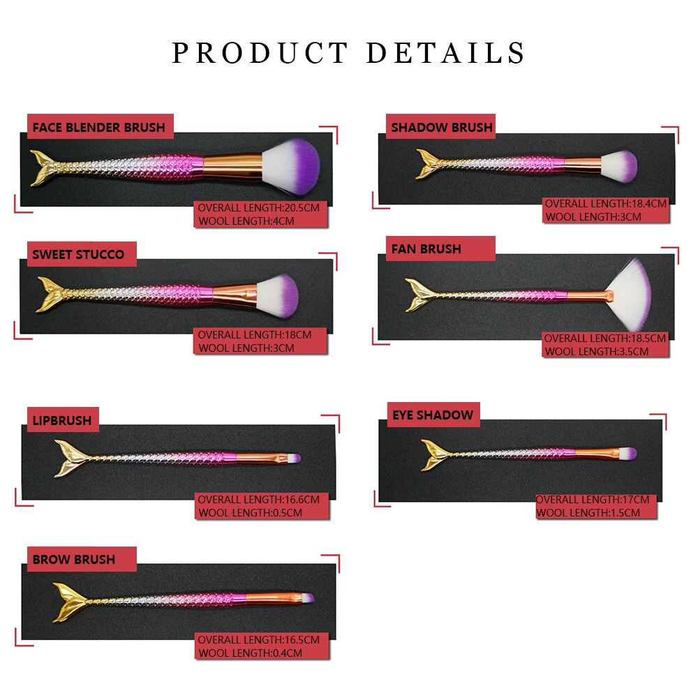 Faybeauty 7 stk makeup børster sæt øjenskygge/øjenbryn/foundation børste skønhed cosmetiquera værktøj base kosmetik kit