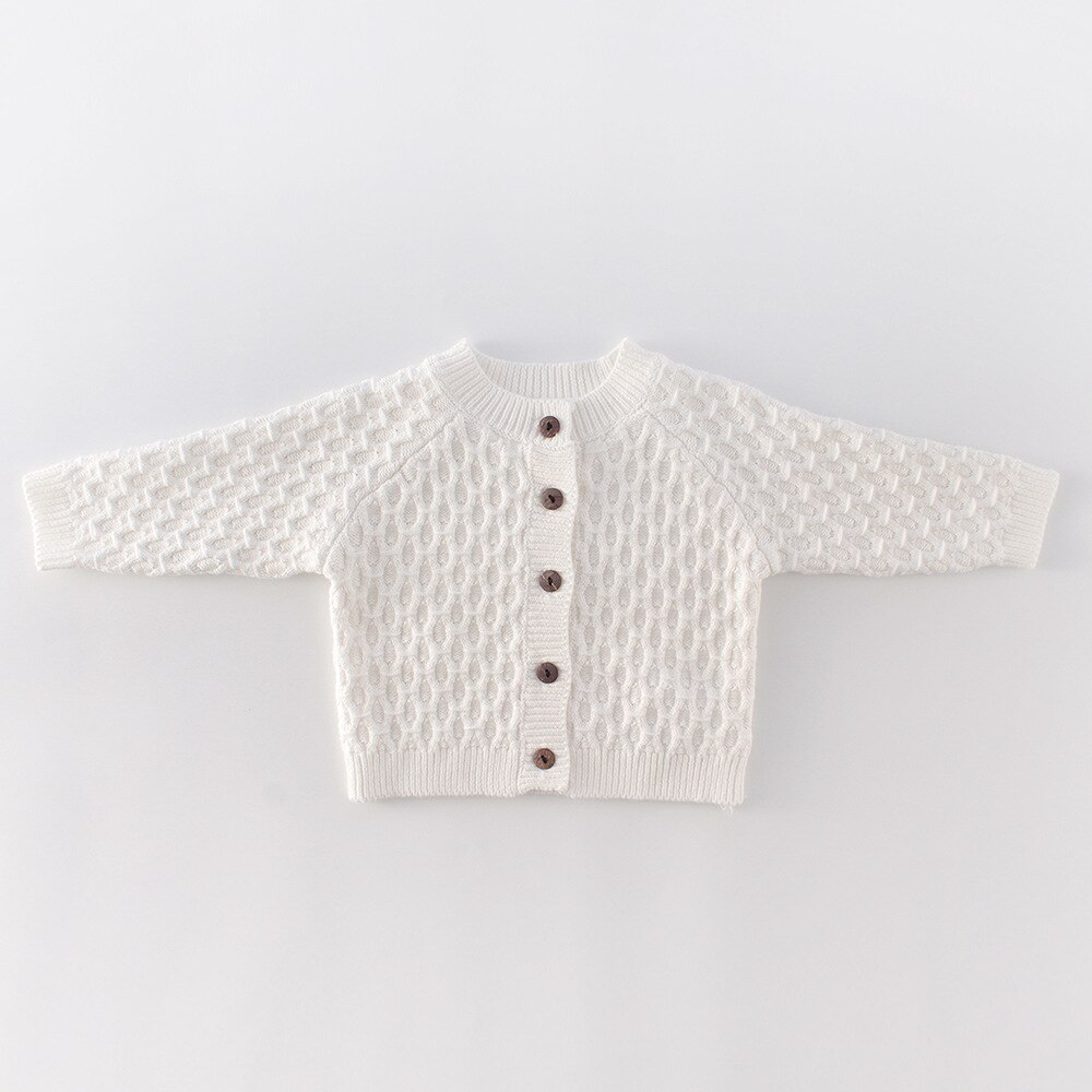 Baby Jas Effen Kleur Diamant Patroon Lange Mouwen Knop Gebreide Vest Voor Meisje Jongen Peuter 0-2 jaar: WHITE / 24M