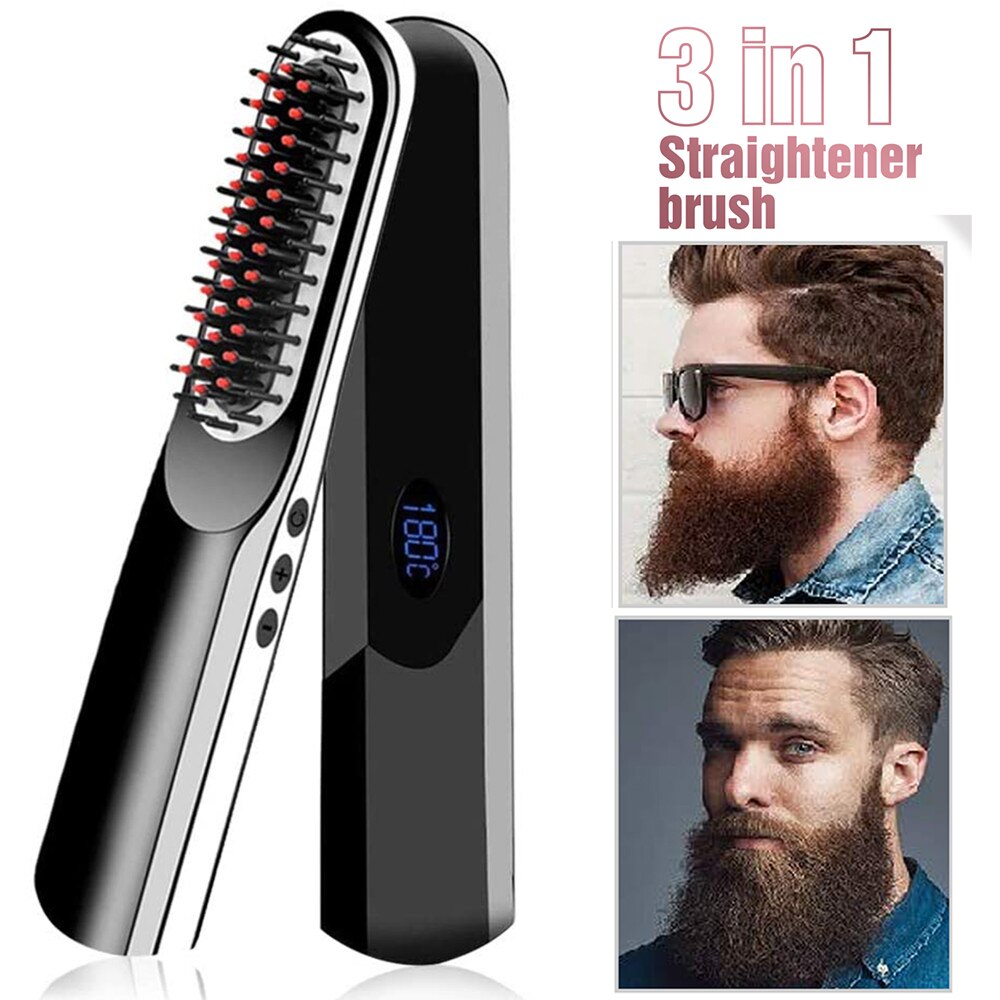 Wireless Mini Beard Straightener Brush Portable Electric Hair Straightening Combs For Men Beard Straightener Brush USB Charging