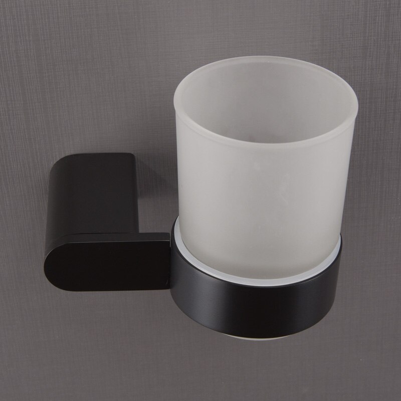 Stainless Steel Cup Tumbler Holders Matte Black Glass Cup Holders Wall Mounted Toothbrush Tooth Cup Holders Bathroom Hardware