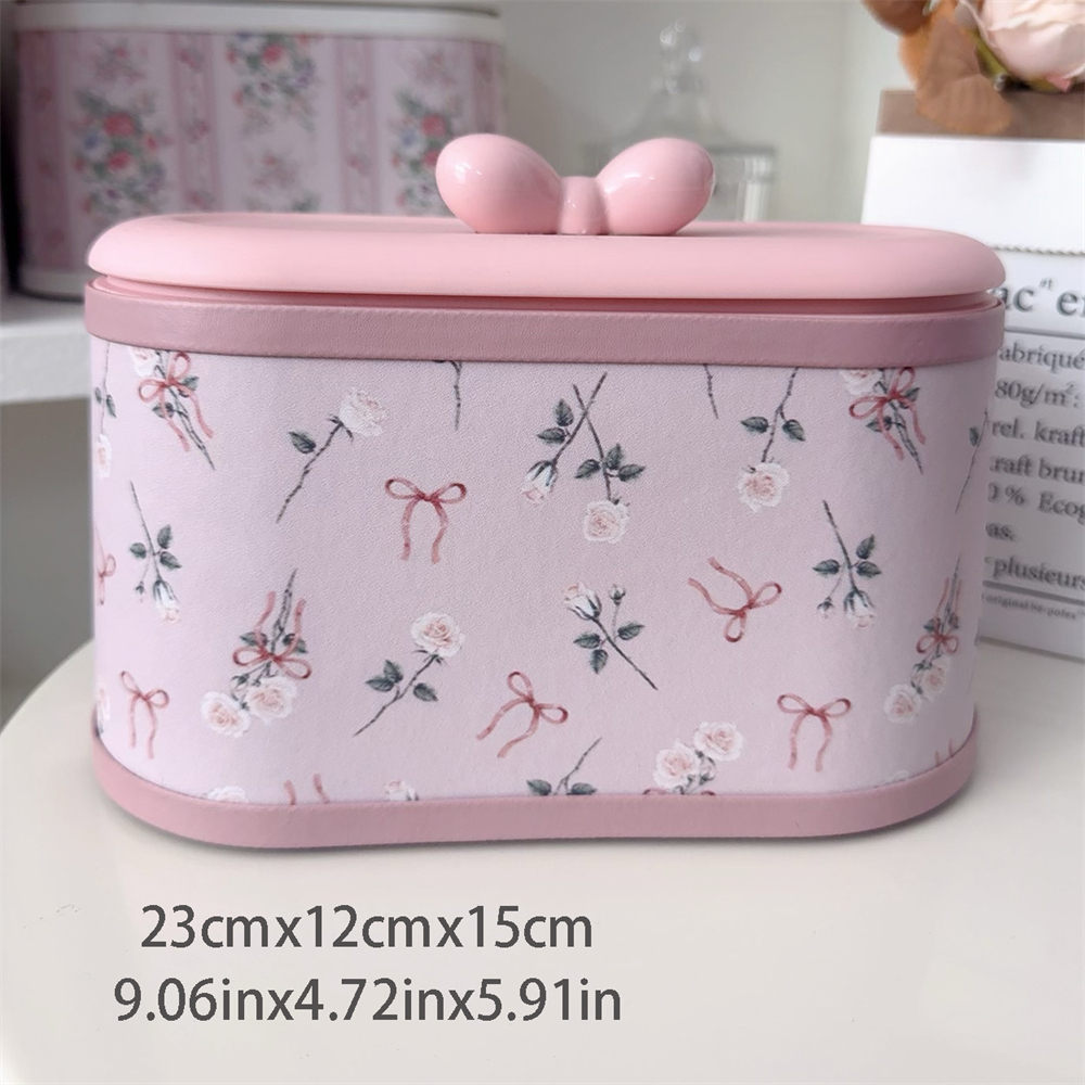 High-Rise Storage Bucket With Lid Home Dressing Table Desktop Storage Bucket Office Desk Press-type Printed Cute Storage Box: Rot
