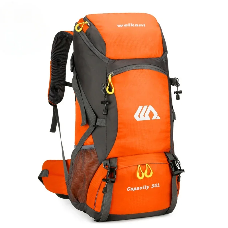 50L Travel Backpack Camping Men Large Hiking Bag Tourist Rucksack Waterproof Outdoor Sports Climbing Mountaineering Bag Luggage: Orange