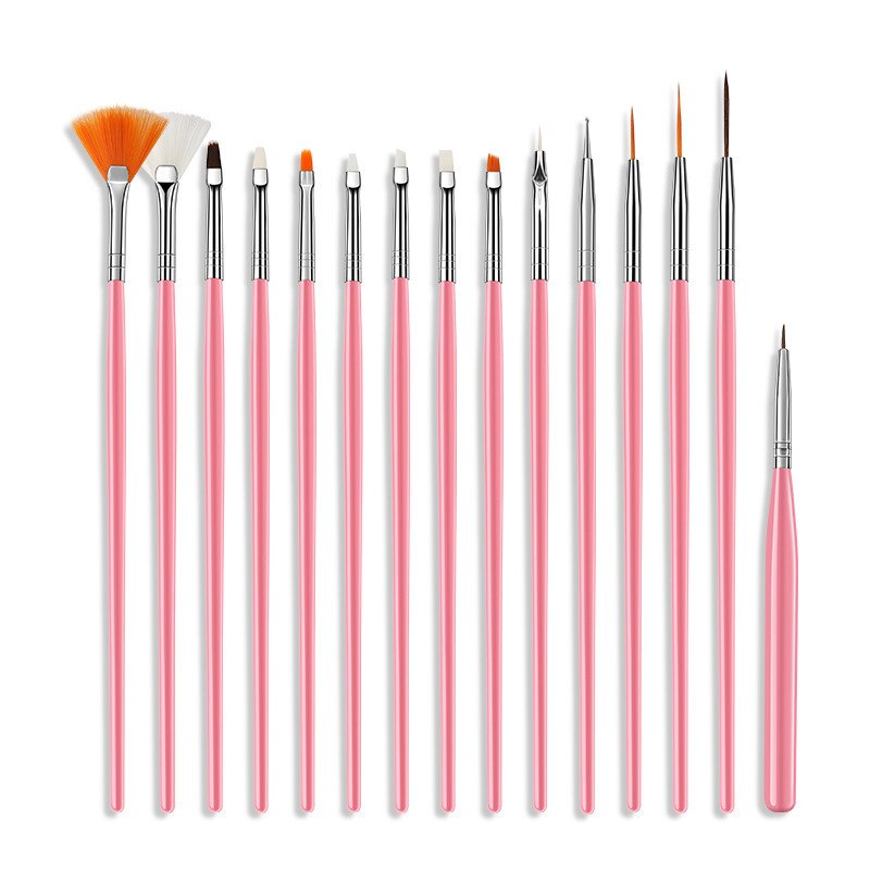 15 stk/sæt nail art børstesæt uv gel liner pen pensel prikkepen neglelak gradient maling tegnepen nail art værktøjssæt: 02