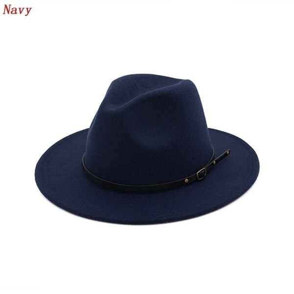 Mænd / kvinder vintage bredkant hat hat kirke fest damer følte jazz cap cowboy fest hat: Flåde