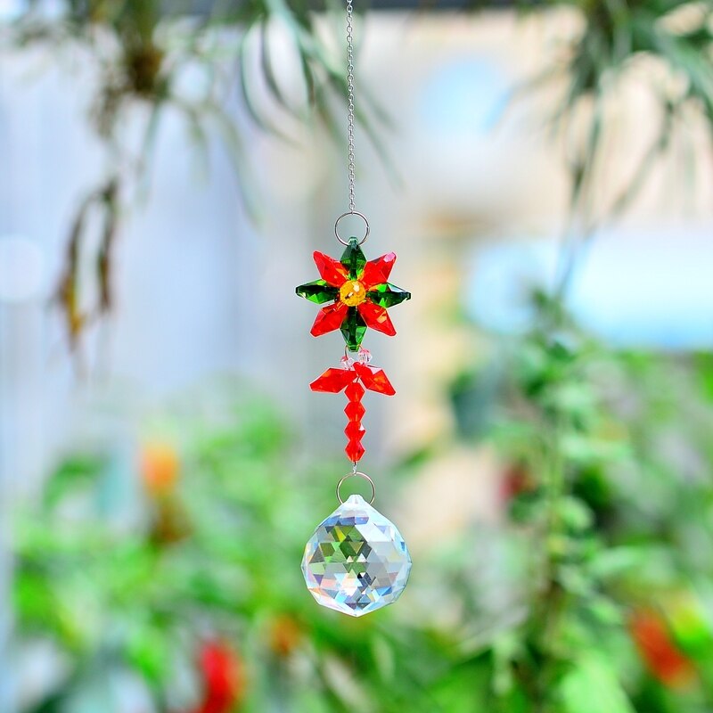 KaiNai Garden Suncatcher Flower Deco Rainbow Maker hanging crystal prisms window crystals home decoration original: red